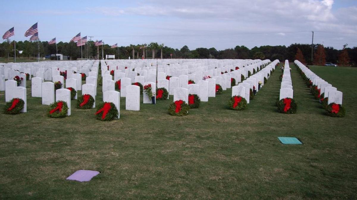 A Wreaths Across America comes to Sarasota National Cemetery annually in December.