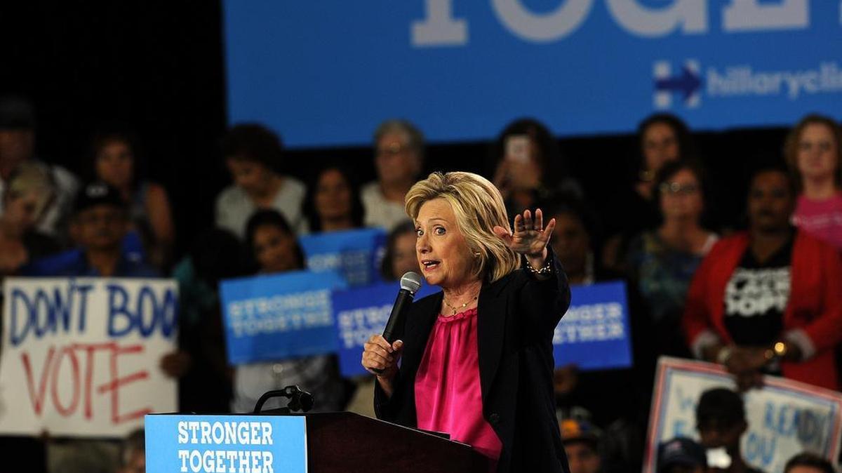 Hillary Clinton gives a speech at a rally at Tampa's USF Tuesday.
