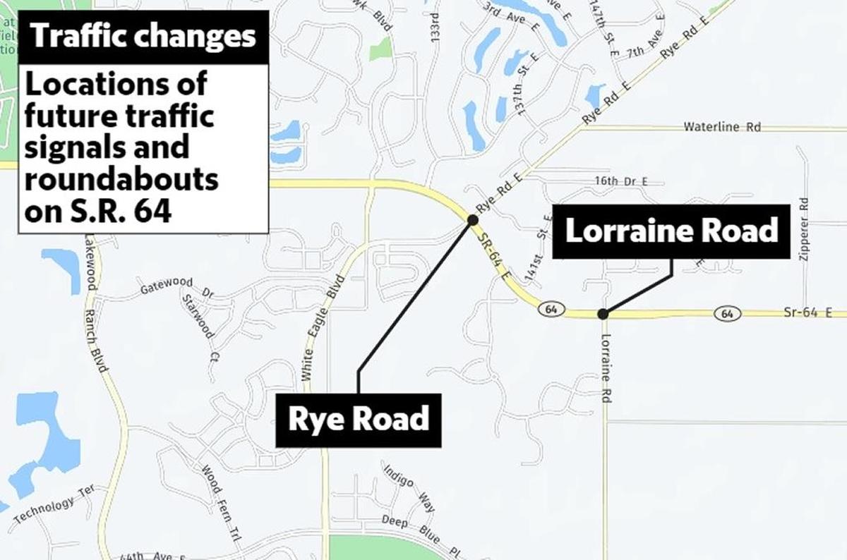 The locations of future traffic signals ahead of the eventual construction of roundabouts.