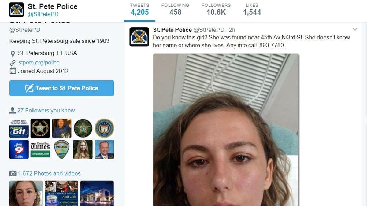 A teenage girl who was found wandering the streets Tuesday was identified by family after St. Petersburg police posted her photo to social media.