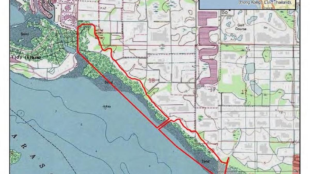 This map shows an outline of where the proposed mitigation bank will be on the Sarasota Bay coast.