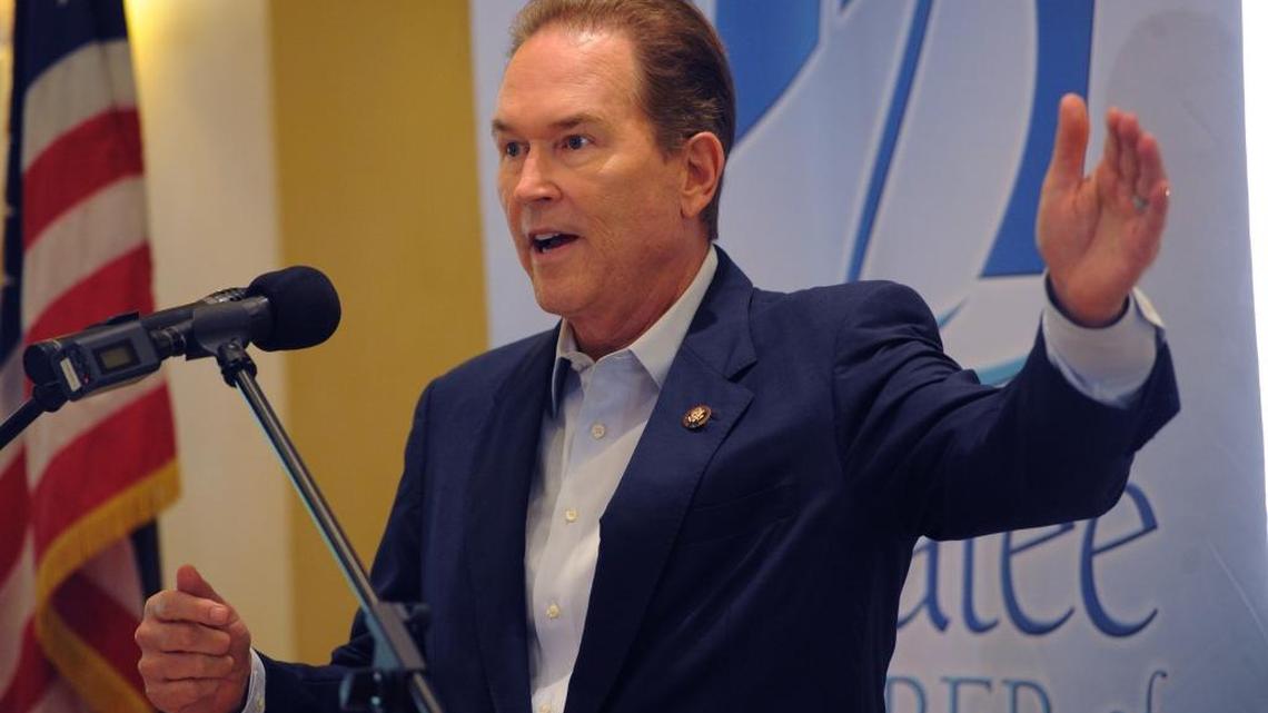 Rep. Vern Buchanan speaks at a Manatee Chamber of Commerce luncheon at the Courtyard by Marriott in Bradenton.