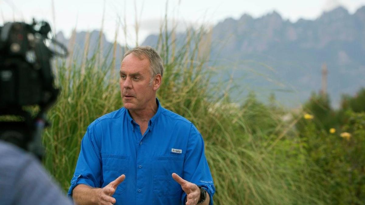 U.S. Interior Secretary Ryan Zinke gives a press conference at the New Mexico Farm and Ranch Heritage Museum in Las Cruces, N.M., on July 27.