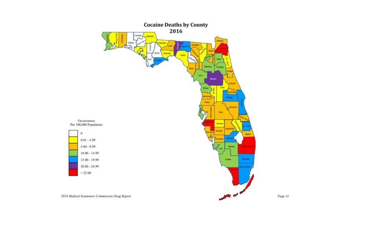 Manatee County had one of the highest deaths per capita rates related to cocaine last year.
