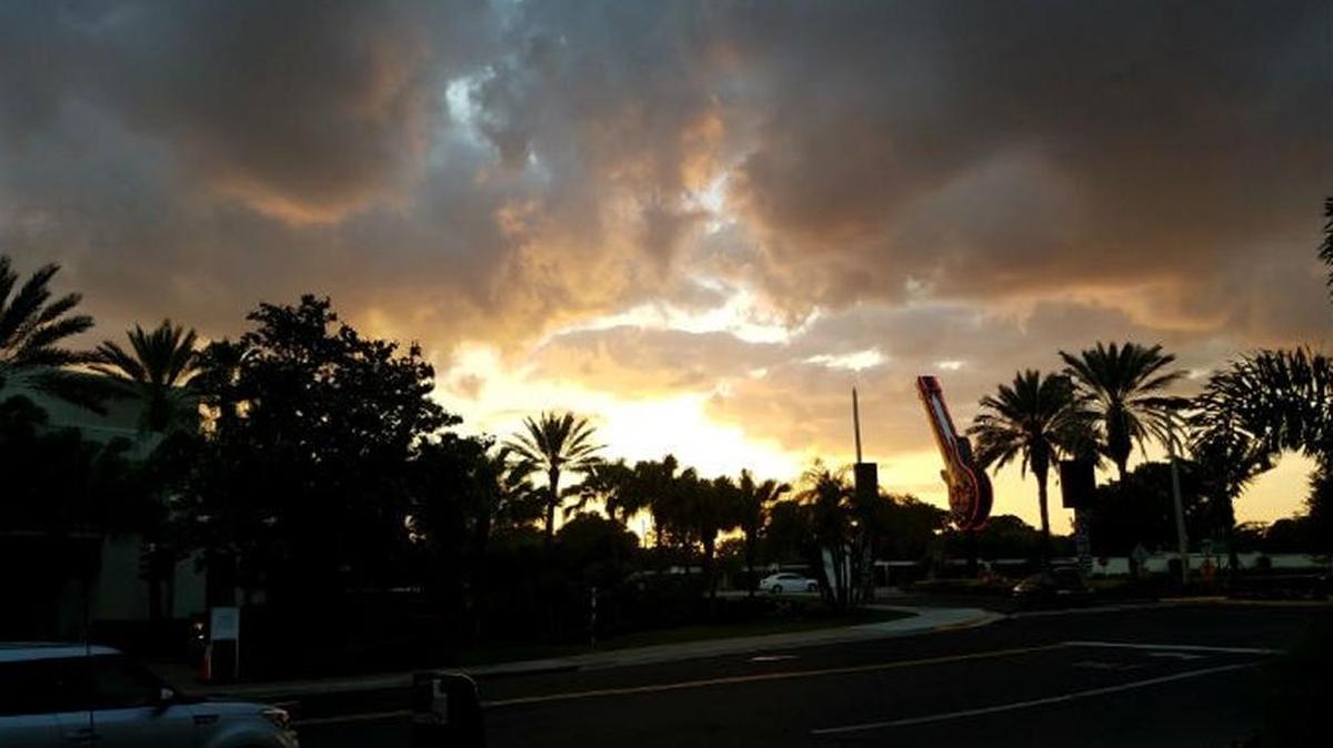 Sunset over the Seminole Hard Rock Hotel & Casino in Tampa on Sunday.
