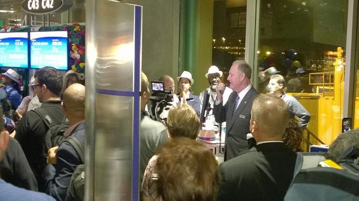 Southwest Airlines CEO Gary Kelly announces the inaugural Tampa to Cuba flight Monday morning at Tampa International Airport.