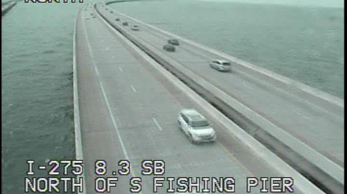 A view from a Florida 511 traffic camera on Interstate 275 southbound along the Sunshine Skyway Tuesday afternoon at 5:42 p.m.