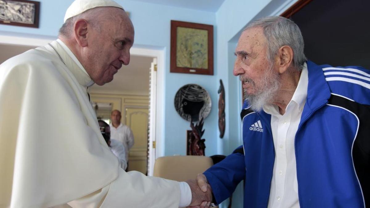 Pope Francis and Cuba's Fidel Castro shake hands in Havana on Sept. 20, 2015. Castro’s preference for Adidas tracksuits has made Adidas the most recognizable consumer brand in Cuba, according to a new consumer study by Boston Consulting Group.