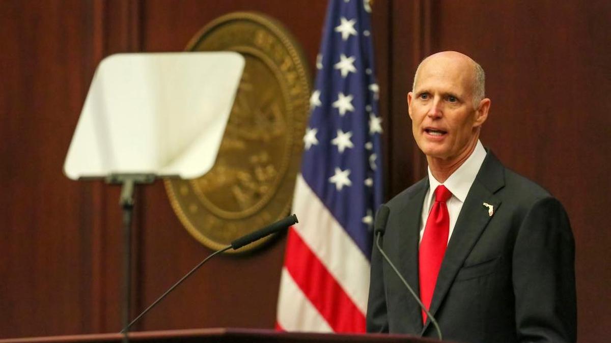Florida Gov. Rick Scott gives his State of the State speech in the Florida House of Representatives chamber during the opening of the 2017 Florida Legislative Session on March 7 in Tallahassee.