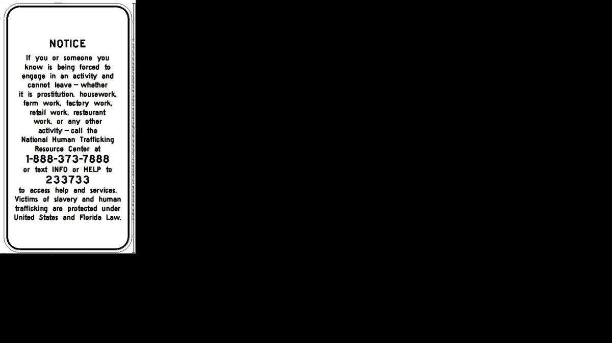 An example of a human trafficking help sign
