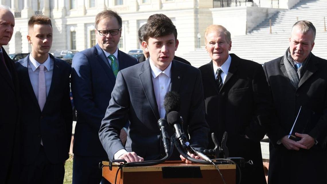 Kyle Kashuv, who survived the shooting at Marjory Stoneman Douglas High School on Feb. 14, 2018, speaks during a press conference in Washington, D.C., in March to call for swift passage of a bill to address school violence.