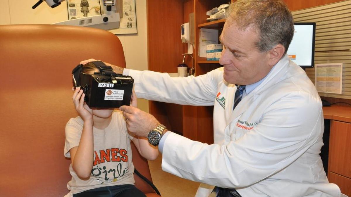 Dr. Michael Hoffer, a University of Miami otolaryngologist and mild concussion specialist, traveled to Havana to examine American diplomats who suffered physical ailments that allegedly resulted from health attacks. In this file photo, he is seen testing concussion-detection goggles to be used by both athletes and on the battlefield to test soldiers with head trauma.