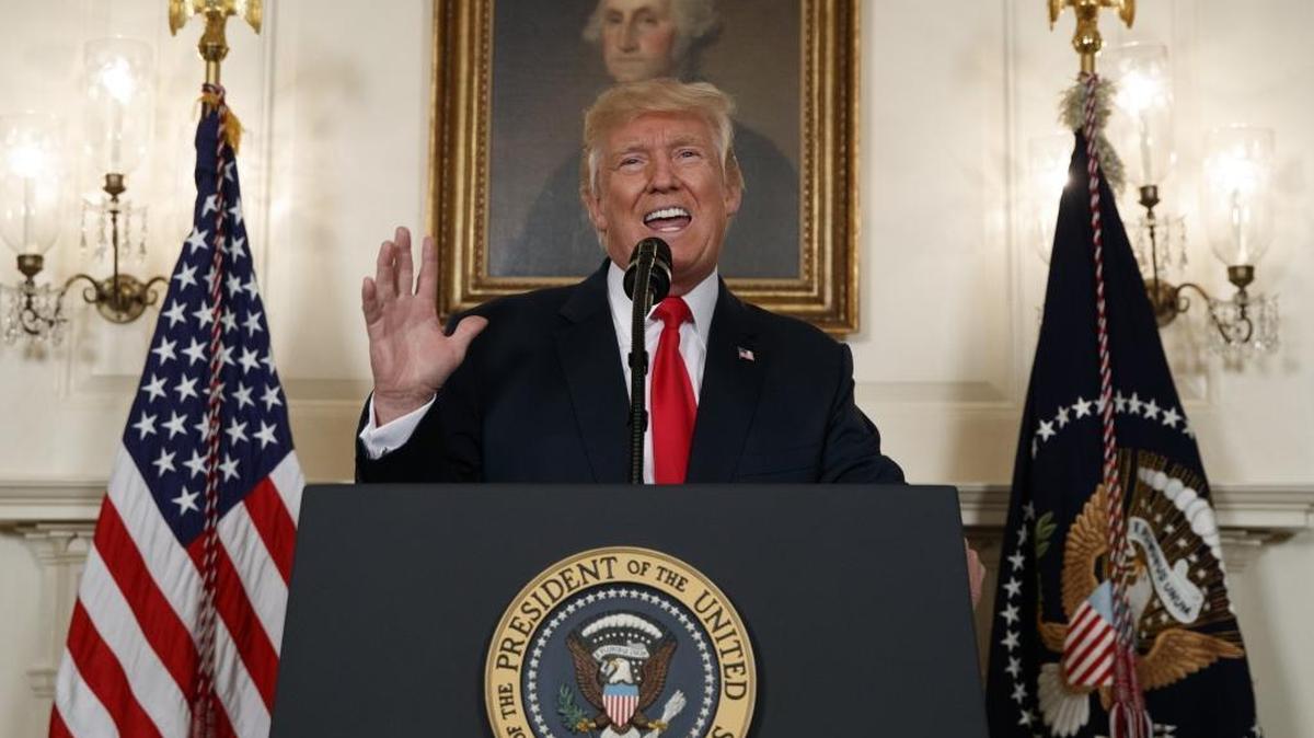 President Donald Trump speaks about the deadly white nationalist rally in Charlottesville, Va., Monday, Aug. 14, 2017, in the Diplomatic Room of the White House.