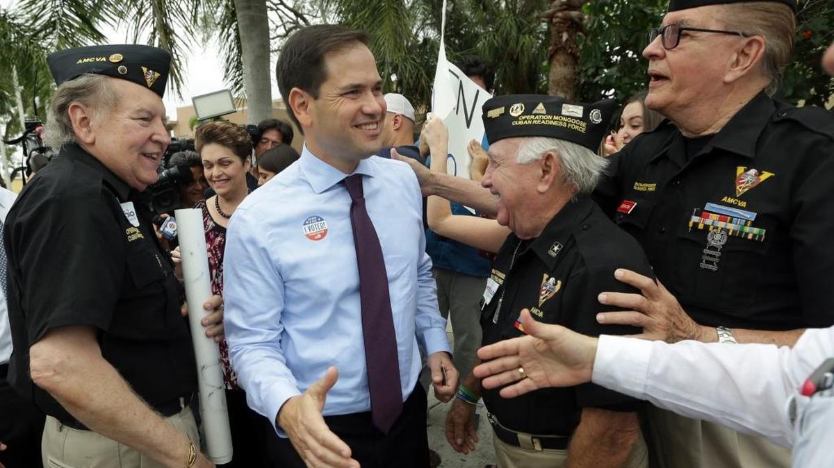 Sen. Marco Rubio, R-Fla. greets supporters after early voting at the West Miami Community Center, Monday, October 31, 2016.
