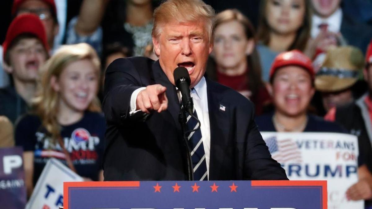Republican presidential candidate Donald Trump speaks at a campaign rally in Grand Rapids, Mich., Tuesday, Nov. 8, 2016.