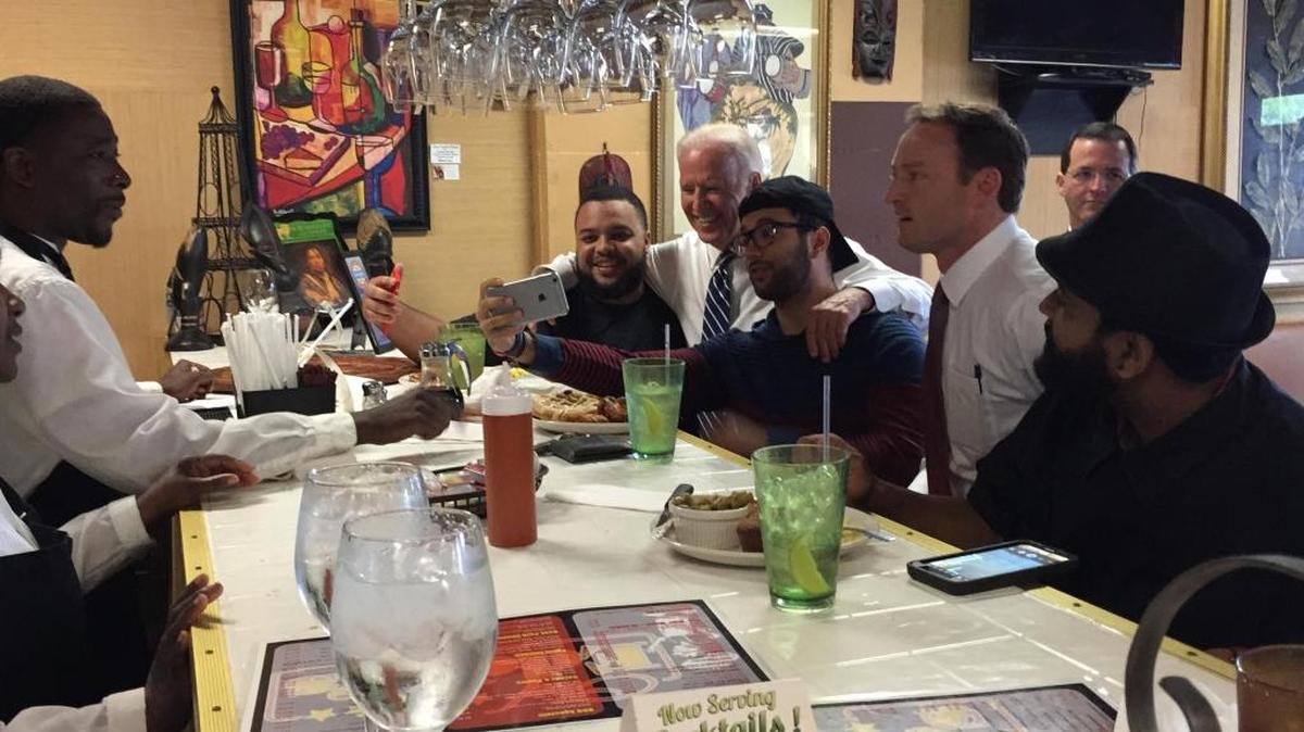 Vice President Joe Biden campaigns with Democratic U.S. Senate candidate Patrick Murphy at an Orlando restaurant in mid-May. Biden is returning to Florida to attend a fundraiser for Murphy in Tallahassee on Friday.