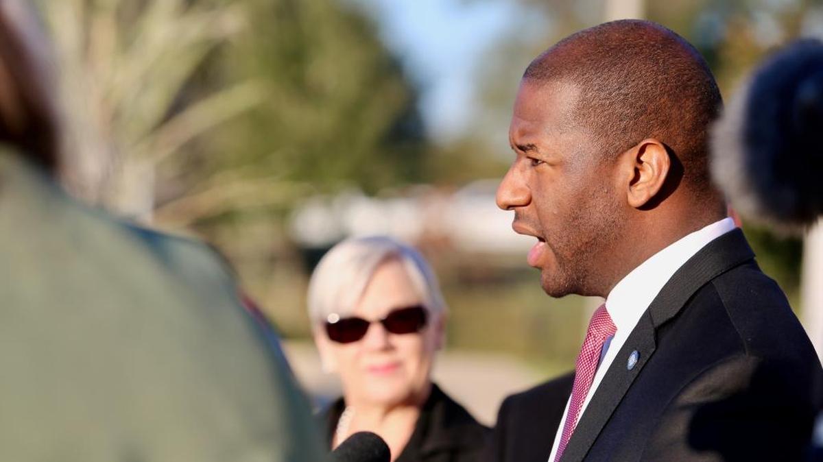 Tallahassee Mayor Andrew Gillum talks to reporters outside the First District Court of Appeal in Tallahassee in January 2017. Gillum, a Democrat, said Feb. 24 that he was “seriously considering running for governor” in 2018.