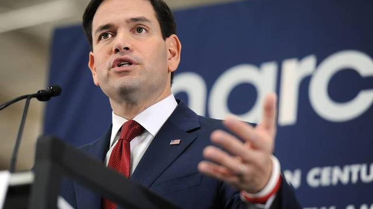 Florida Sen. Marco Rubio addresses the crowd at a public town hall meeting on economic policy at Marine Concepts in Sarasota, south Manatee County.