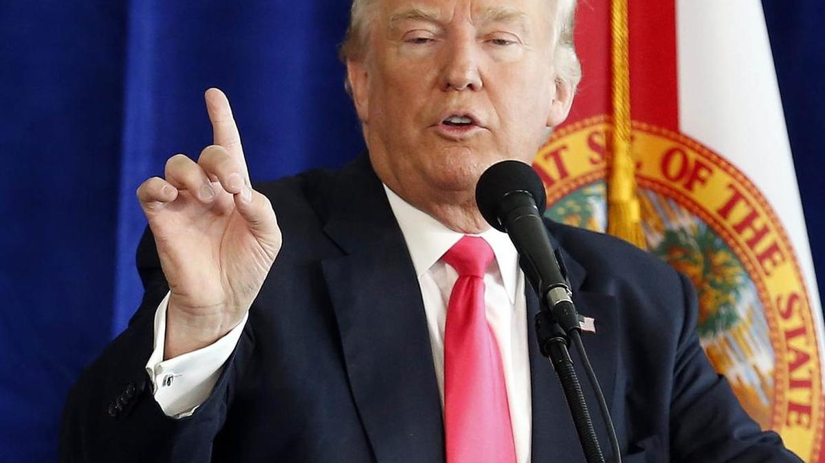 Republican U.S. Presidential candidate Donald Trump, during a press conference at Trump National Doral, says a growing economy will keep Social Security strong.