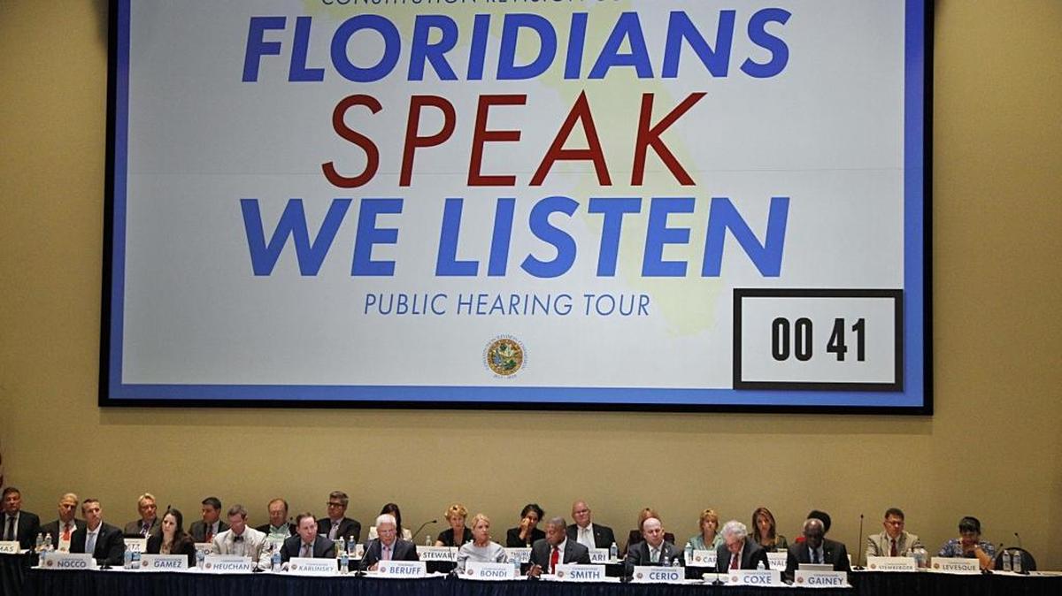Members of the Constitutional Revision Commission listened to residents during a town hall meeting with Floridians in Miami at Florida International University in Miami on Thursday April 06, 2017.