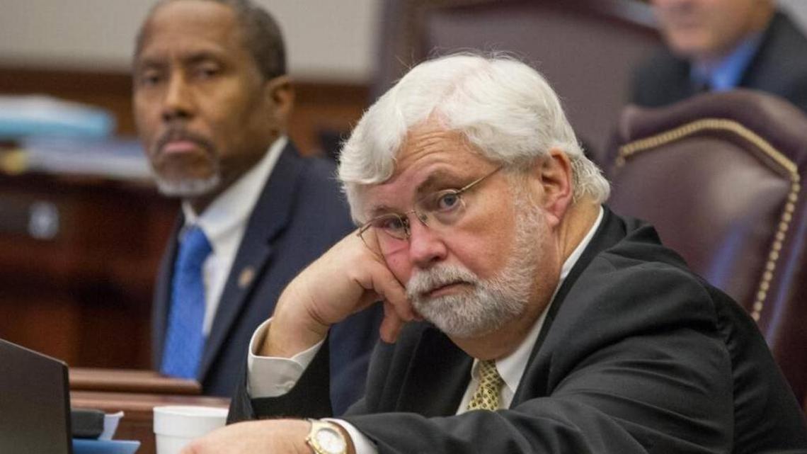 Sen. Jack Latvala, R-Clearwater, listens as senators debate minimum mandatory prison terms for fentanyl trafficking Friday, May 5, 2017 at the Capitol in Tallahassee.