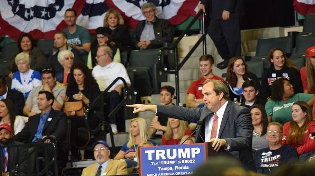 Joe Gruters, who served as Donald Trump’s Florida campaign co-chair, addressed a crowd at a Trump campaign rally in 2016.