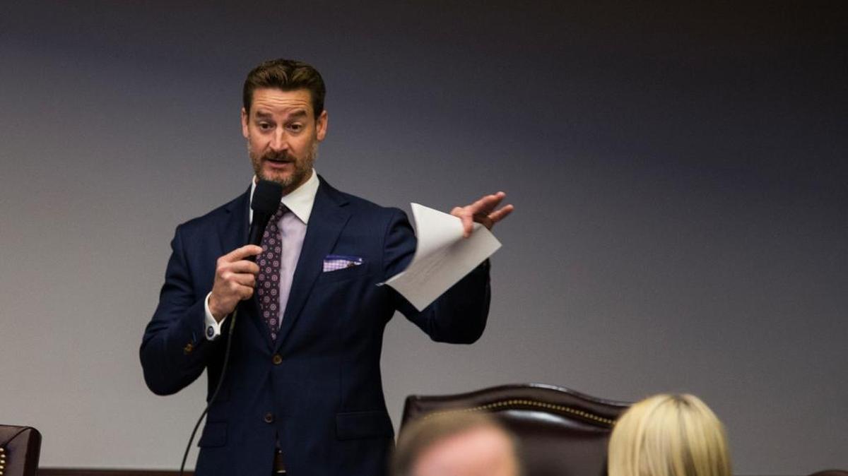 Sen. Greg Steube, R-Sarasota, speaks at the Florida Capitol in Tallahassee on May 5.