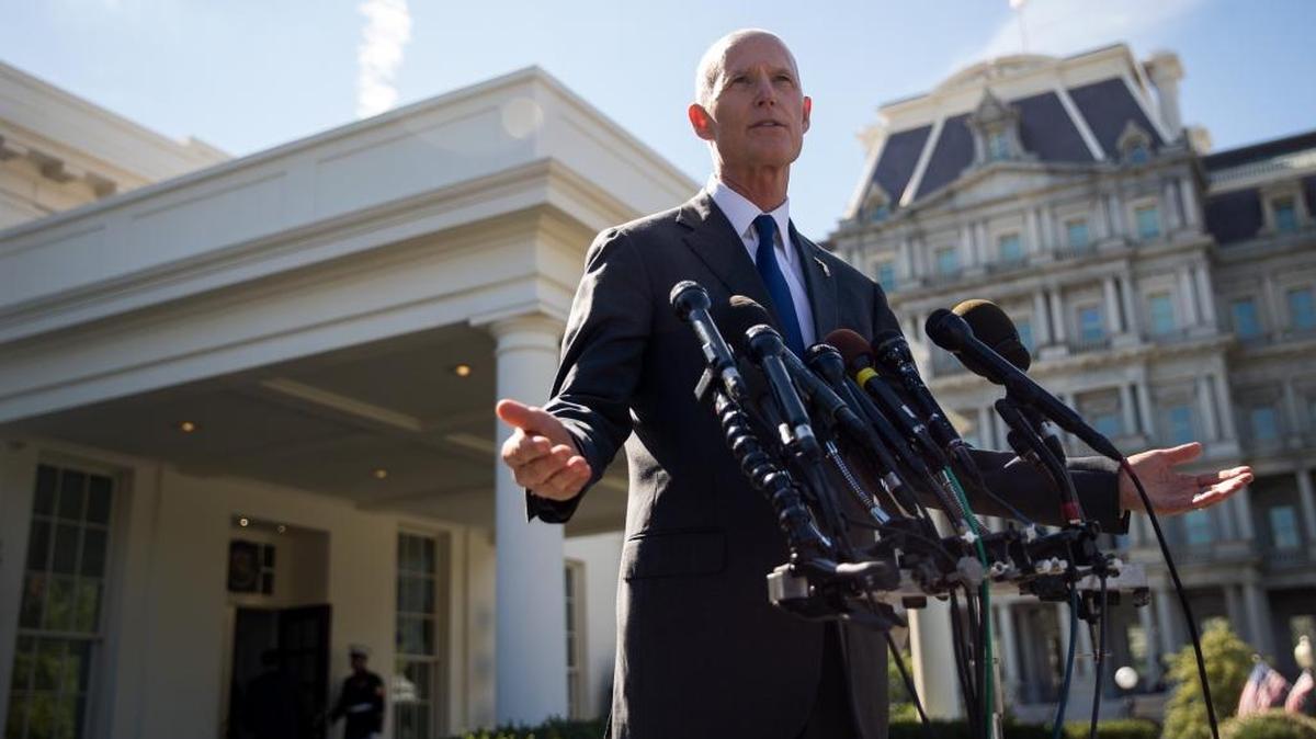 Florida Gov. Rick Scott speaks to reporters following a meeting with President Donald Trump at the White House in Washington, D.C., in 2017.