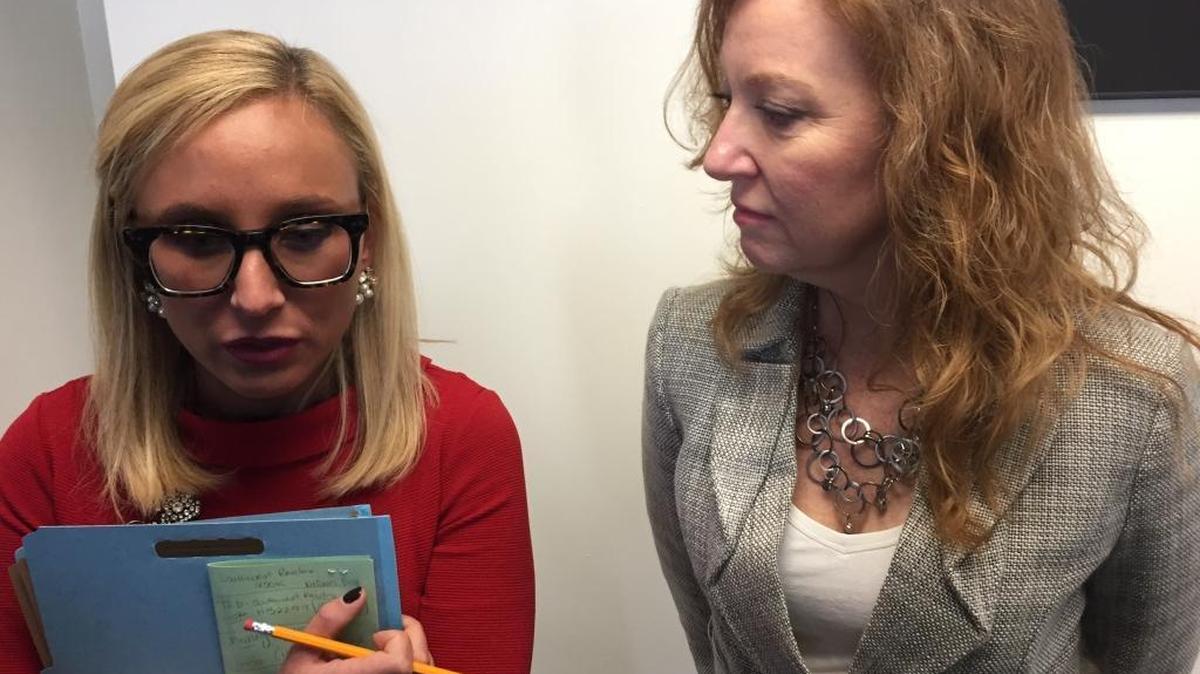 Sen. Lauren Book, D-Plantation, left, and Rep. Kristin Jacobs, D-Coconut Creek, meet with reporters after the Senate committee hearing to discuss the sexual harassment bills they are sponsoring.