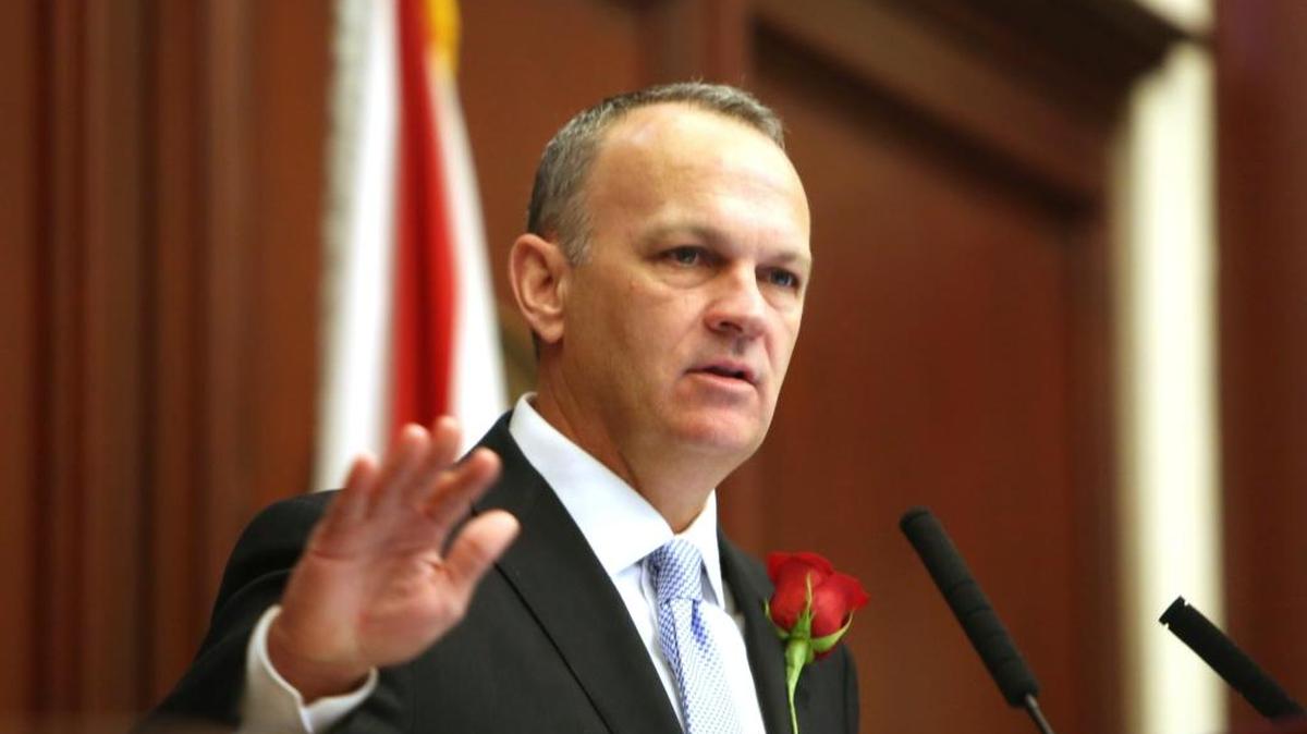 Newly sworn in Florida House Speaker Richard Corcoran, R-Land O’ Lakes, addresses members of the Florida House Tuesday, Nov. 22, 2016 during the organizational session for the 2016-18 term in Tallahassee, Fla.