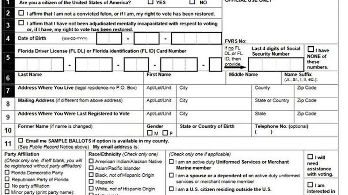 A current Florida voter registration application