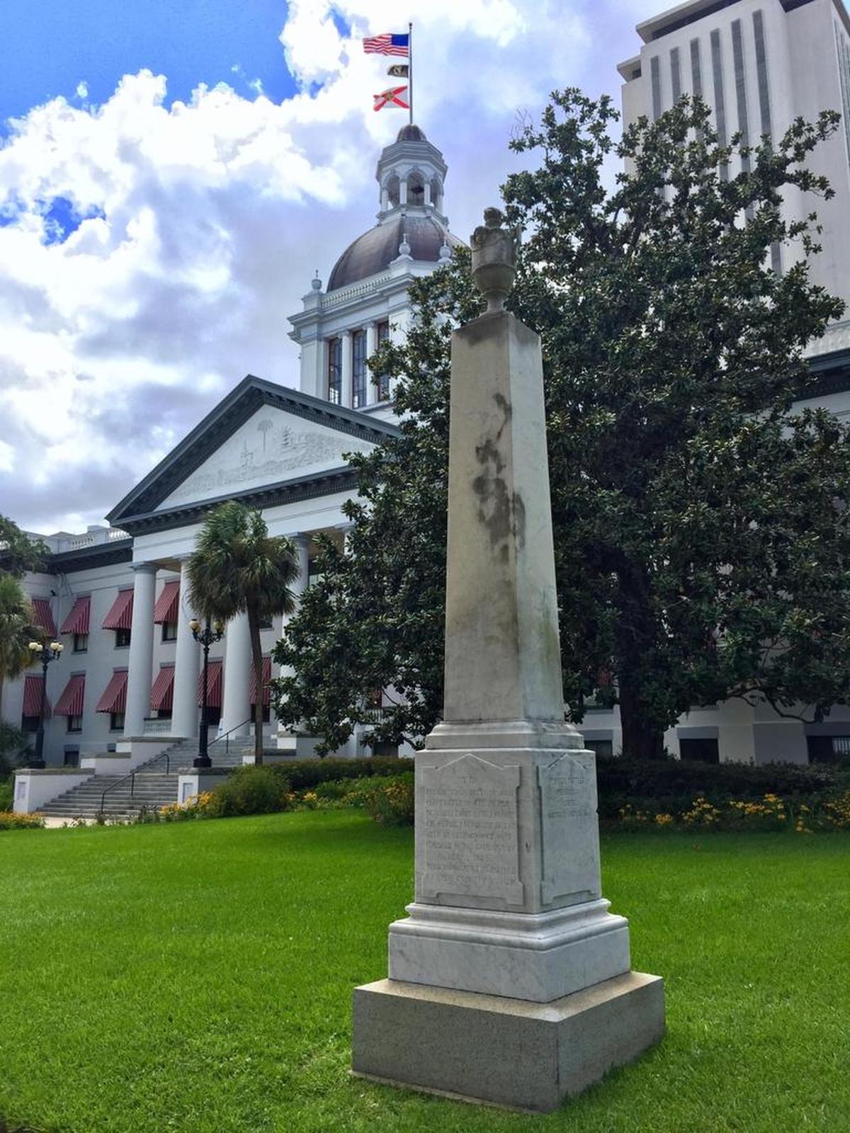 A monument honoring slain Confederate soldiers stands on the grounds of the state Capitol Complex in Tallahassee. Some politicians wanted the monument removed in the wake of the violent white supremacist rallies in Charlottesville, Va., in August 2017.