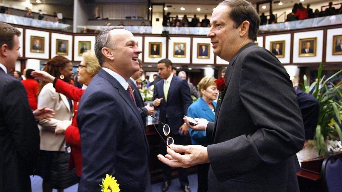 House Speaker Richard Corcoran, R-Land O’Lakes, with Senate President Joe Negron, R-Stuart.
