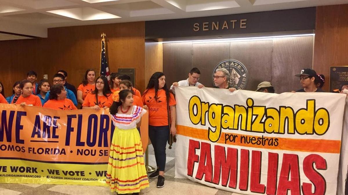 Dozens of immigrant advocate groups gathered at the Florida Capitol for a press conference on Tuesday, March 28, 2017 to oppose anti-immigrant bills lawmakers are considering this spring.