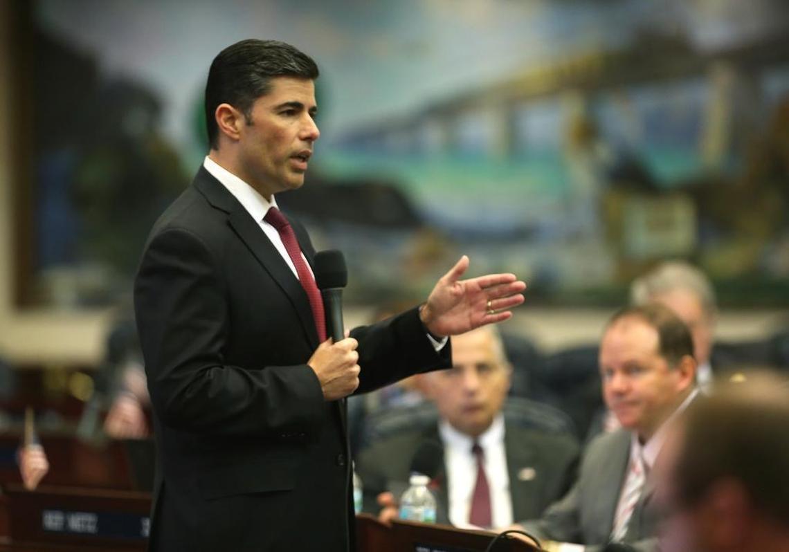 Rep. Jose Oliva, R-Miami Lakes, answers questions about the guns and school safety bill on the floor of the House, Wednesday, March 7, 2018.