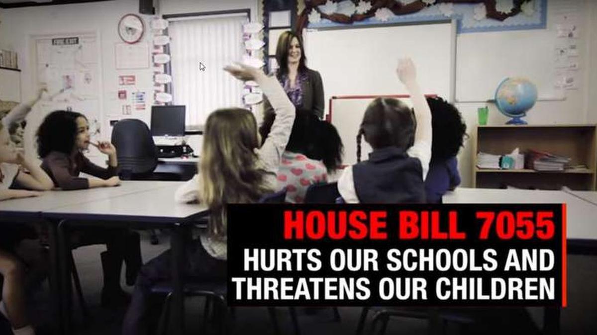 A screen capture from a negative ad run by the statewide teachers' association opposing HB 7055.