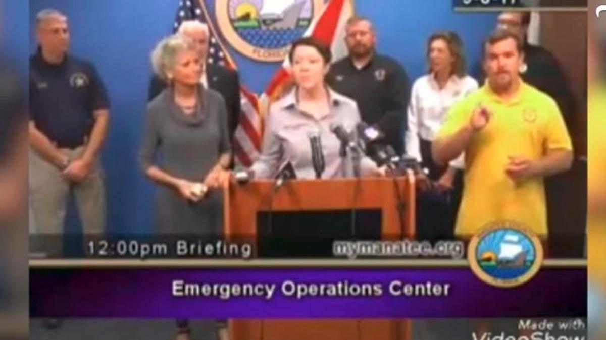 A hurricane briefing at Manatee County’s Emergency Operations Center in Sept. 2017 featured a sign language intepreter signing gibberish, prompting a new bill in Florida that would require officials to include qualified intepreters at televisied briefings.
