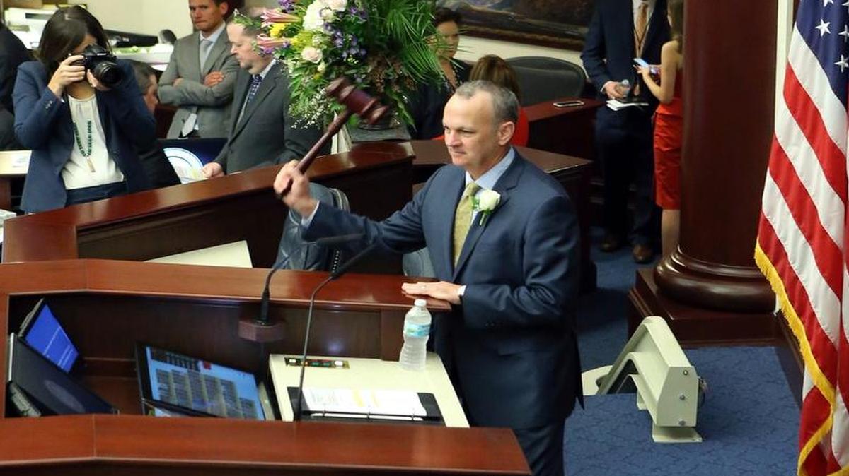 House speaker Richard Corcoran, R-Land O’Lakes, calls the house to order on the first day of the Florida legislature session on March 7.