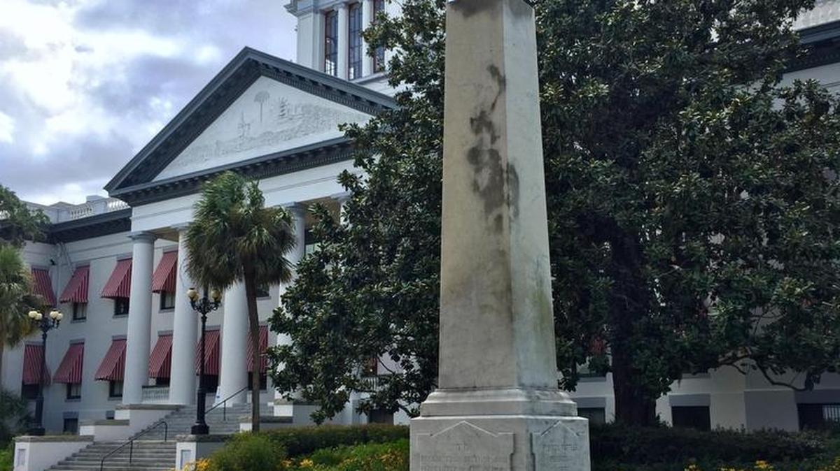 A monument honoring slain Confederate soldiers stands on the grounds of the state Capitol Complex in Tallahassee. Some politicians want the monument removed in the wake of the violent white supremacist rallies in Charlottesville, on Aug. 11-12.
