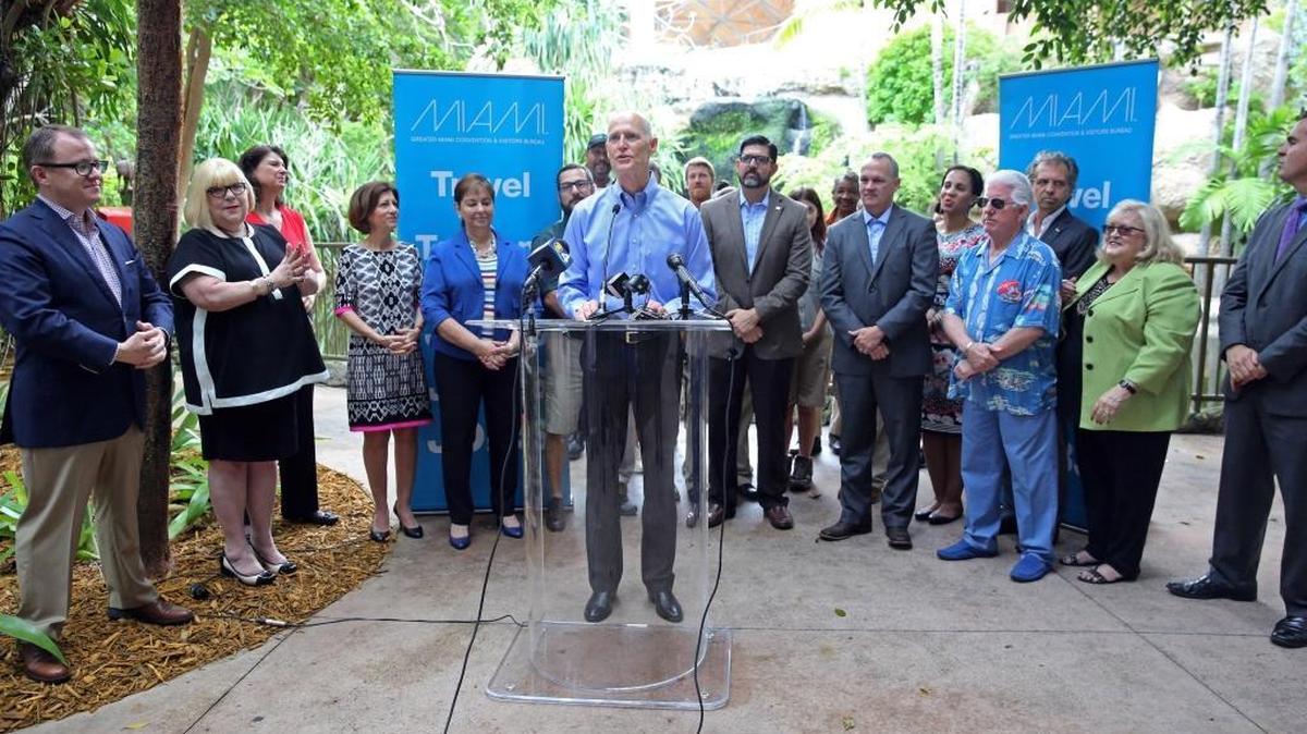 Florida Governor Rick Scott launched a ‘victory tour’ Tuesday morning, June 13, 2017, at Jungle Island to celebrate his successes at the recently concluded legislative session.