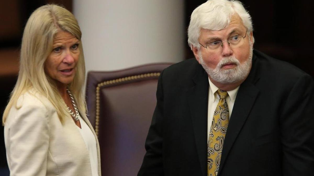Sen. Jack Latvala, R-Clearwater, right, and Sen. Debbie Mayfield, R-Vero Beach, listen to the debate on the medical marijuana bill during session, Friday, June 9, 2017, in Tallahassee.