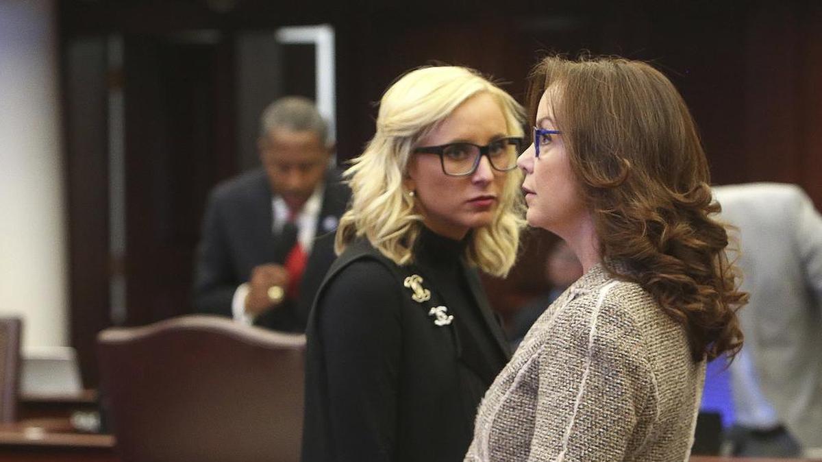 Sen. Lauren Book, D-Plantation, watches Sen. Lizbeth Benacquisto, R-Fort Myers, as Benacquisto makes a ruling on Book's human trafficking bill on Thursday, March 8, 2018.