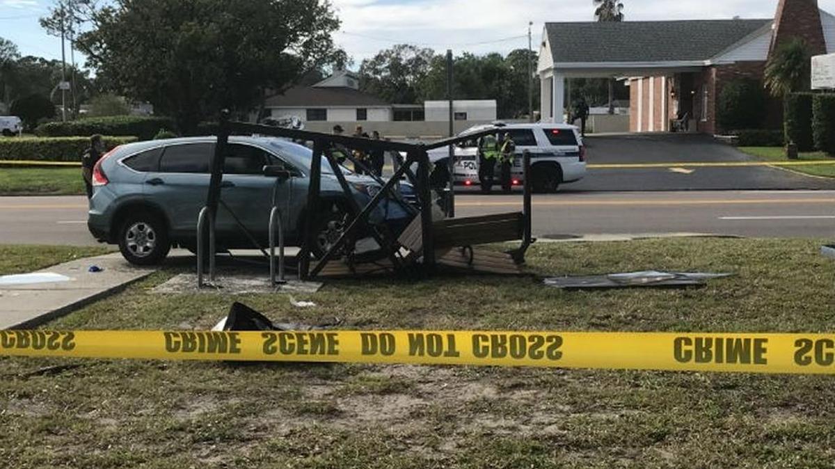 Two men were hit by a vehicle while waiting at a bus stop in St. Petersburg.
