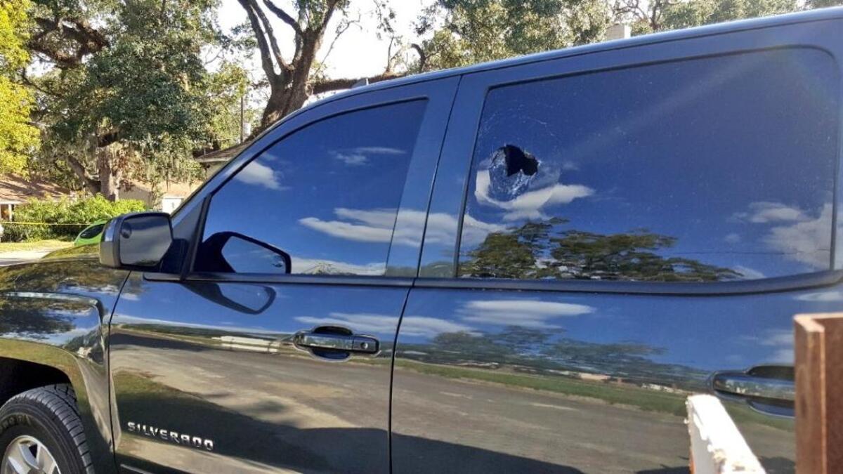 An Orlando police SUV was struck when a police sergeant happened to drive up on a shootout during a patrol Wednesday afternoon.