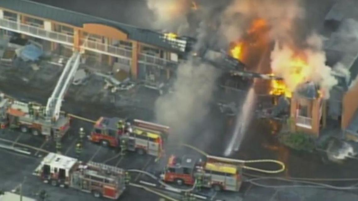 Screenshot of WFTV’s live feed of the Kissimmee hotel fire Friday.