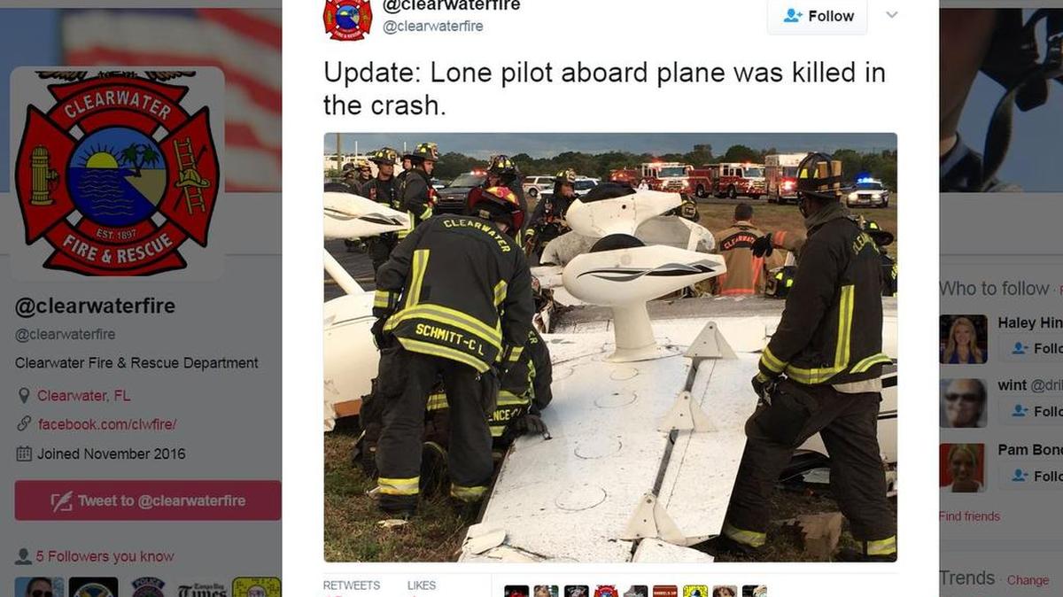 The pilot of a small plane was killed in a crash at Clearwater Airpark Friday night.