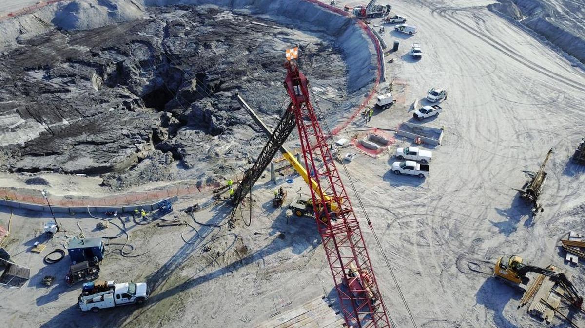 An aerial view of the sinkhole at Mosaic’s New Wales facility in Mulberry.