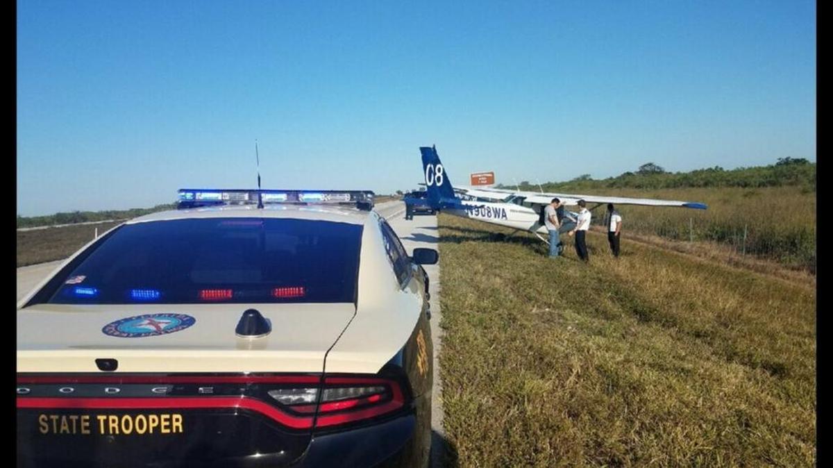 A plane made an emergency landing in the eastbound lanes of Interstate 75 in Broward County Wednesday afternoon.