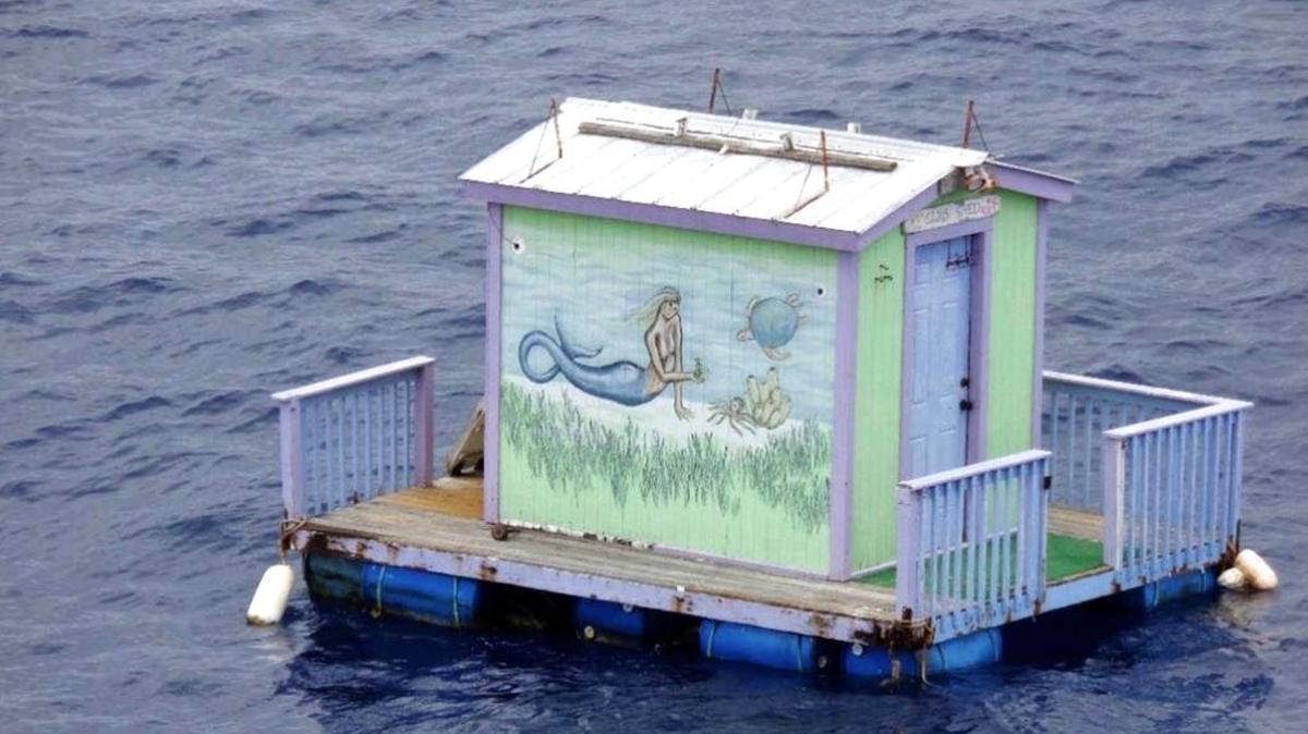 The Coast Guard asks the public for any information regarding this small adrift house or dock that was located in the Gulf of Mexico Wednesday.