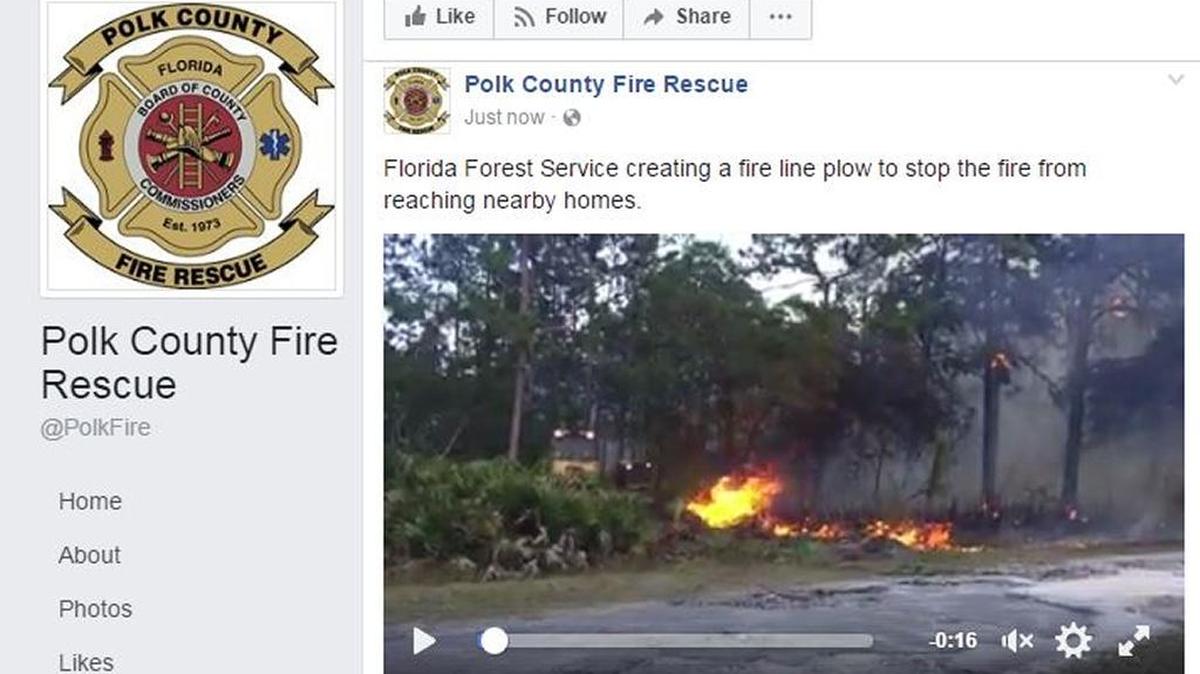 Florida Forest Service has created a fire line to stop the flames from reaching homes in the Indian Lake Estates Friday evening.